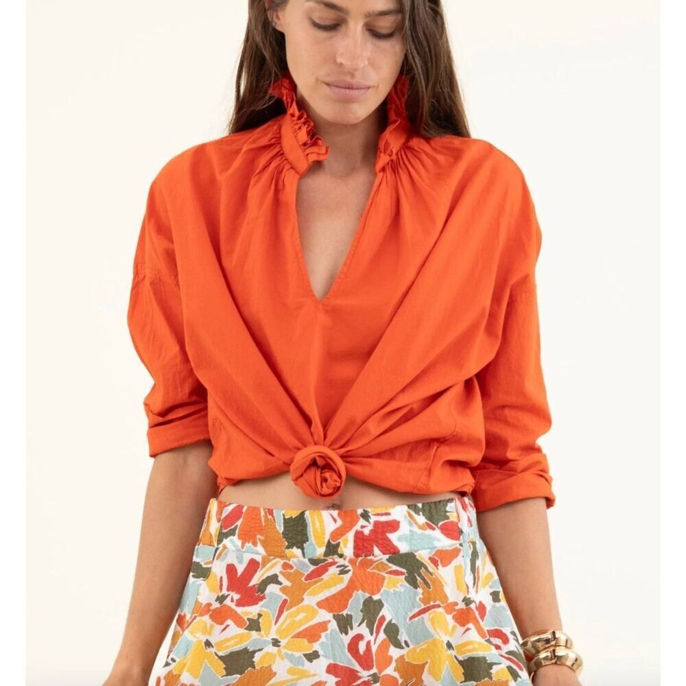 A SHIRT THING Penelope Cabo Blouse in Tangerine Orange Size Medium